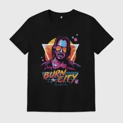 Мужская футболка хлопок Cyberpunk retrowave: Джони burn the city