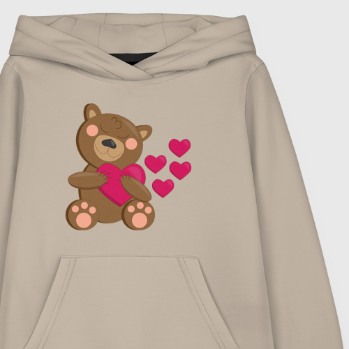 Детская толстовка хлопок с принтом Влюбленный медведь с сердцем, фото на моделе #1
