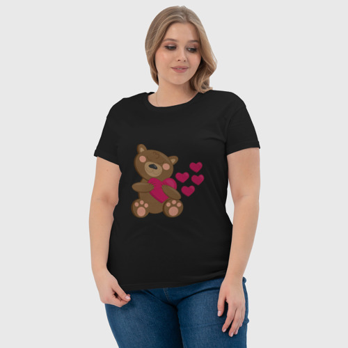 Женская футболка хлопок с принтом Влюбленный медведь с сердцем, фото #4