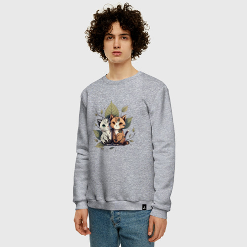 Мужской свитшот хлопок с принтом Лесные котята из аниме, фото на моделе #1