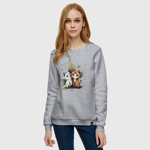 Женский свитшот хлопок с принтом Лесные котята из аниме, фото на моделе #1