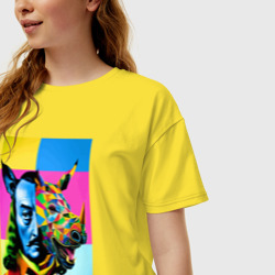 Женская футболка хлопок Oversize Сальвадор Дали и носорог - нейросеть - art - фото 2