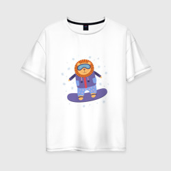 Женская футболка хлопок Oversize Лев-сноубордист