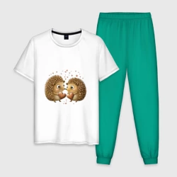 Мужская пижама с белой футболкой хлопок Два влюбленных ежика
