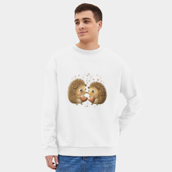 Мужской свитшот oversize без начеса хлопок Два влюбленных ежика - фото 2