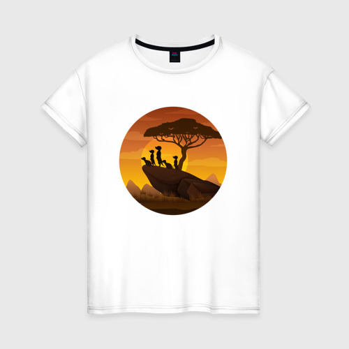 Женская футболка хлопок Сурикаты на закате, цвет белый