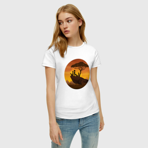 Женская футболка хлопок Сурикаты на закате, цвет белый - фото 3