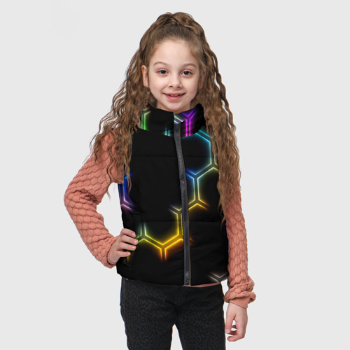 Детский жилет утепленный 3D с принтом Осколки брони, фото на моделе #1
