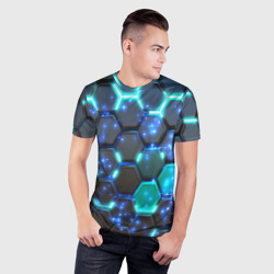 Мужская футболка 3D Slim Броня из энерго-гексагонов - фото 2