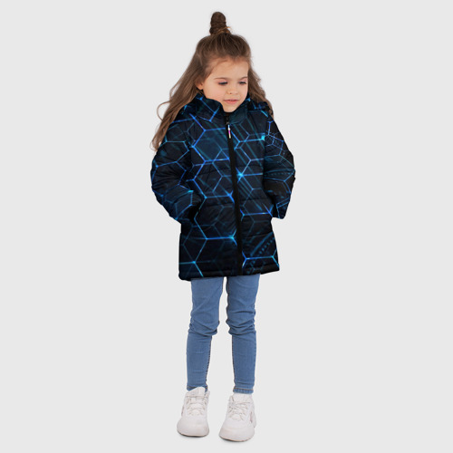 Зимняя куртка для девочек 3D с принтом Сетка из лучей, вид сбоку #3