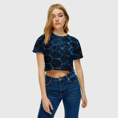 Женская футболка Crop-top 3D Сетка из лучей, цвет 3D печать - фото 3
