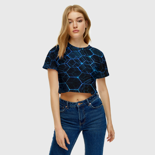 Женская футболка Crop-top 3D Сетка из лучей, цвет 3D печать - фото 4