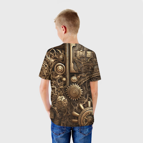 Детская футболка 3D с принтом Абстрактный стимпанк механизм, вид сзади #2