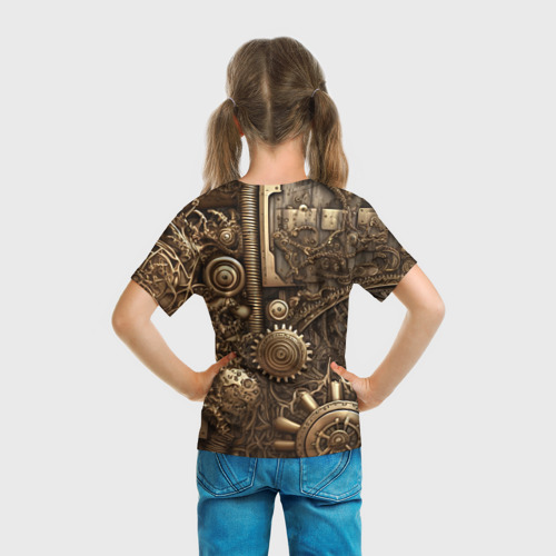 Детская футболка 3D с принтом Абстрактный стимпанк механизм, вид сзади #2