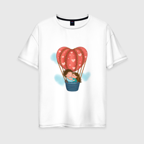 Женская футболка хлопок Oversize с принтом Влюбленные на воздушном шаре, вид спереди #2