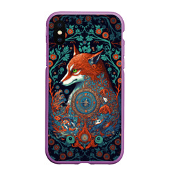 Чехол для iPhone XS Max матовый Рыжая лиса с орнаментом