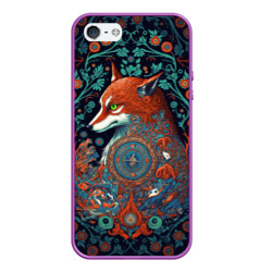 Чехол для iPhone 5/5S матовый Рыжая лиса с орнаментом