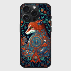 Чехол силиконовый для Apple iPhone 15 Pro матовый Рыжая лиса с орнаментом