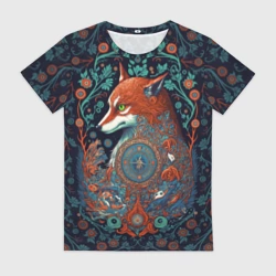 Женская футболка 3D Рыжая лиса с орнаментом