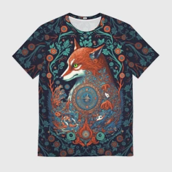 Мужская футболка 3D Рыжая лиса с орнаментом