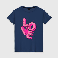 Женская футболка хлопок Love - розовая надпись