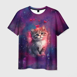 Мужская футболка 3D Космически котенок
