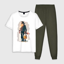 Мужская пижама с белой футболкой хлопок Дочка и отец вместе
