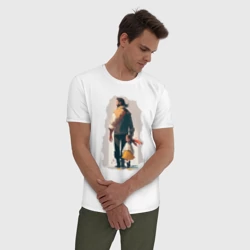 Мужская пижама с белой футболкой хлопок Дочка и отец вместе - фото 2