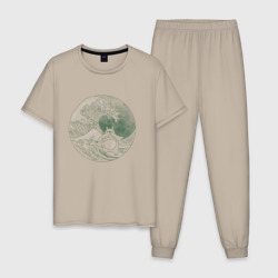Мужская пижама хлопок Тоторо серфит на Большой волне в канагаве - зеленый