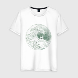 Мужская футболка хлопок Тоторо серфит на Большой волне в канагаве - зеленый