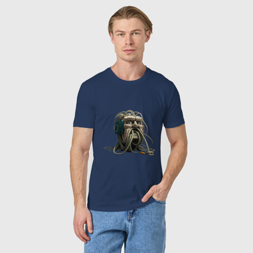 Мужская футболка хлопок с принтом Голова в компьютерной сети, фото на моделе #1