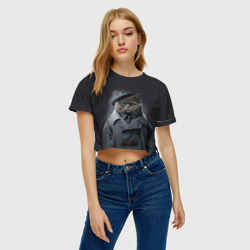 Женская футболка Crop-top 3D Кот в плаще - фото 2