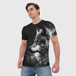 Мужская футболка 3D Волк в белом дыму - фото 2
