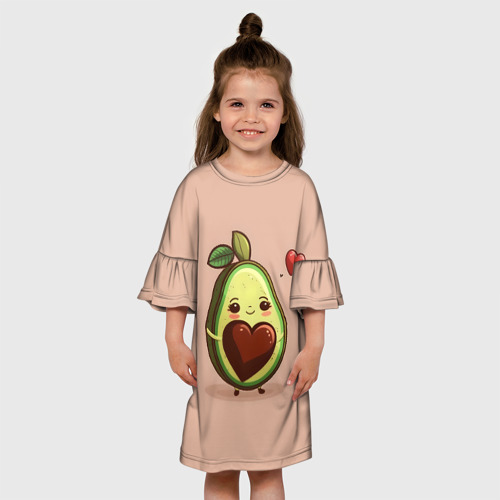 Детское платье 3D с принтом Влюбленная авокадо - парные, вид сбоку #3