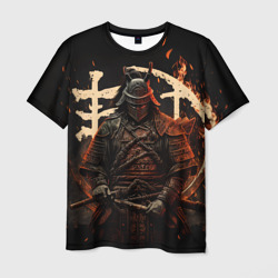 Мужская футболка 3D Самурай и иероглифы