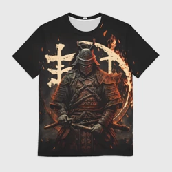 Мужская футболка 3D Самурай и иероглифы