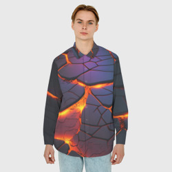 Мужская рубашка oversize 3D Неоновая лава - течение - фото 2