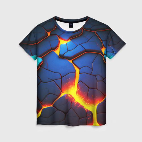 Женская футболка 3D Яркая неоновая лава, разломы, цвет 3D печать