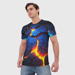 Мужская футболка 3D Яркая неоновая лава, разломы - фото 2