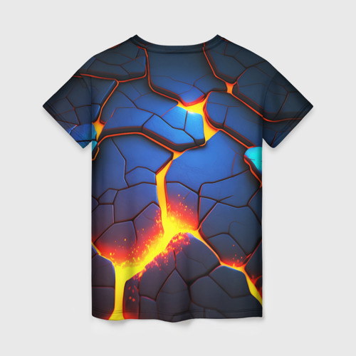 Женская футболка 3D Яркая неоновая лава, разломы, цвет 3D печать - фото 2
