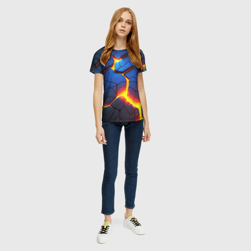 Женская футболка 3D Яркая неоновая лава, разломы, цвет 3D печать - фото 5