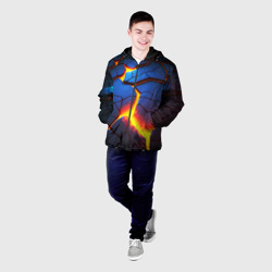 Мужская куртка 3D Яркая неоновая лава, разломы - фото 2