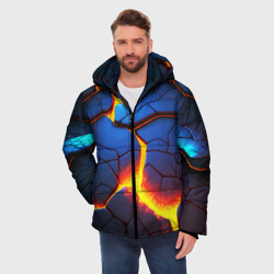 Мужская зимняя куртка 3D Яркая неоновая лава, разломы - фото 2