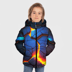 Зимняя куртка для мальчиков 3D Яркая неоновая лава, разломы - фото 2