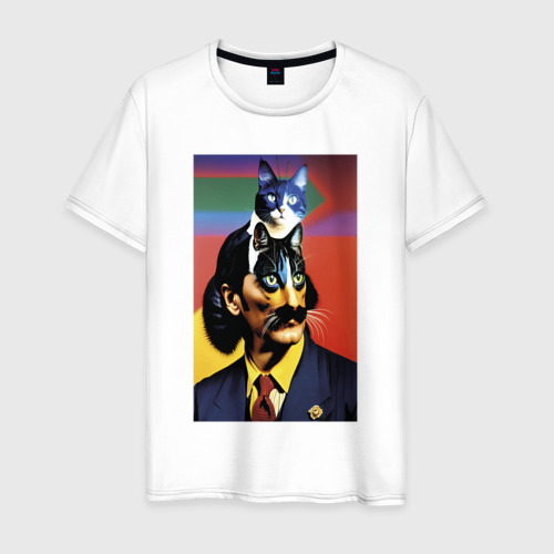 Мужская футболка из хлопка с принтом Кошачья мечта Сальвадора Дали - нейросеть - joke, вид спереди №1