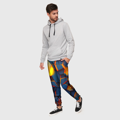Мужские брюки 3D с принтом Плитки со свечением, фото на моделе #1