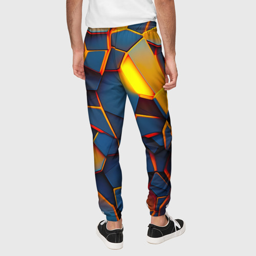 Мужские брюки 3D с принтом Плитки со свечением, вид сзади #2