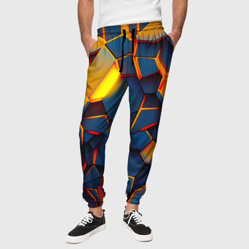 Мужские брюки 3D с принтом Плитки со свечением, вид сбоку #3