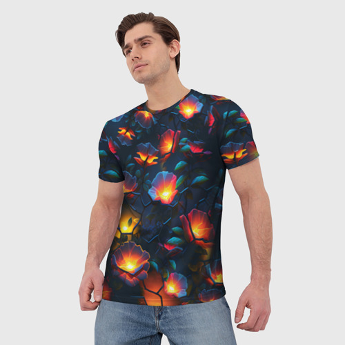 Мужская футболка 3D Светящиеся цветы, цвет 3D печать - фото 3
