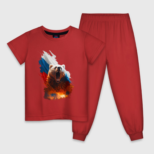 Детская пижама хлопок Злой русский медведь, цвет красный